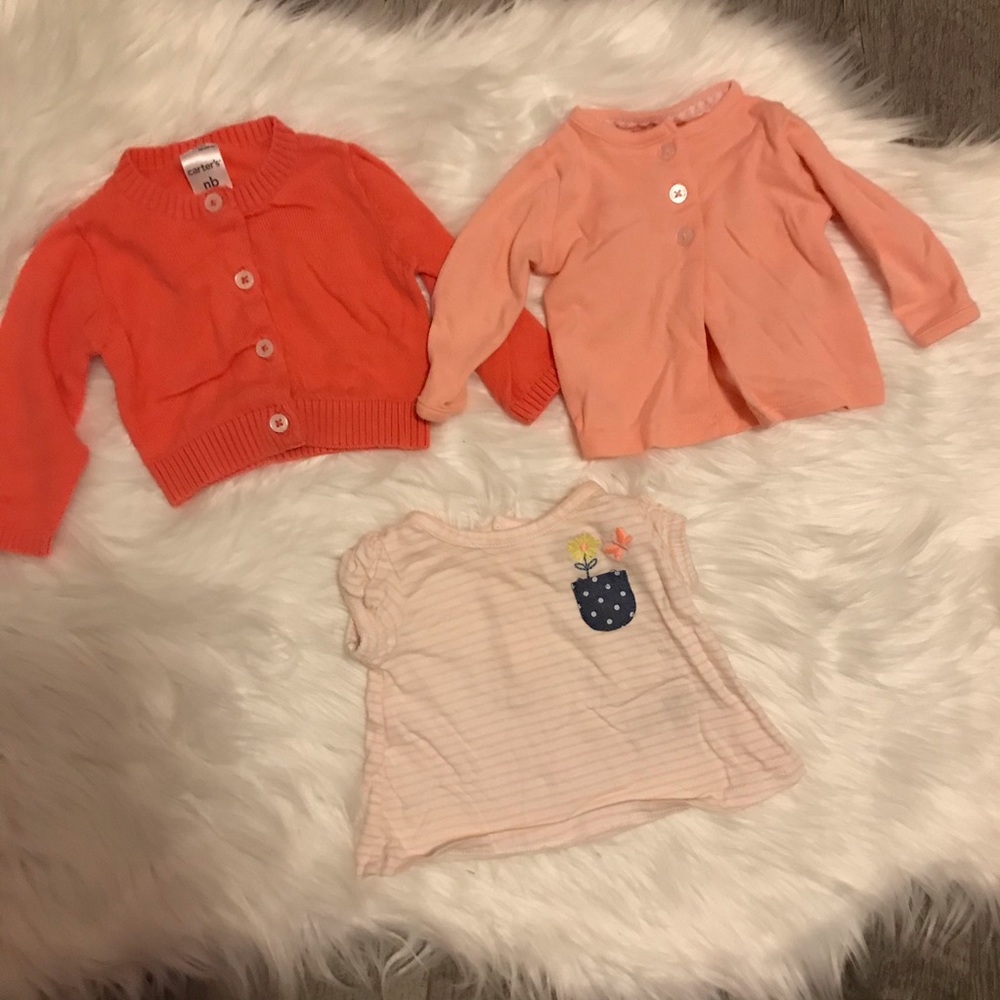 Newborn baby girl cardigans and shirt lot / bundle